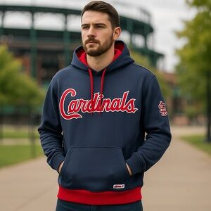 St. Louis Cardinals Stitches Navy & Red Hoodie Pullover MLB Size L/XL